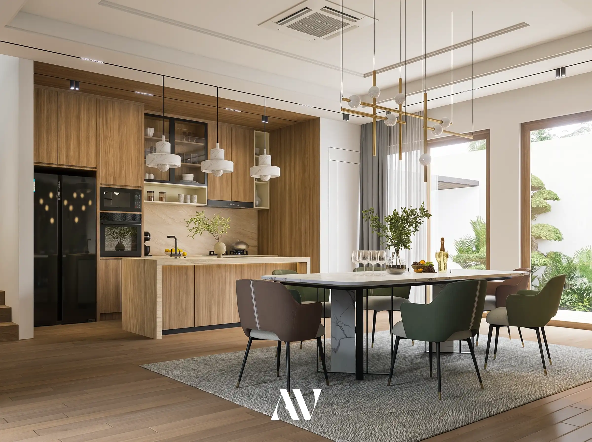 luxury kitchen and dining area visualization using D5 Render, Villa Padalarang