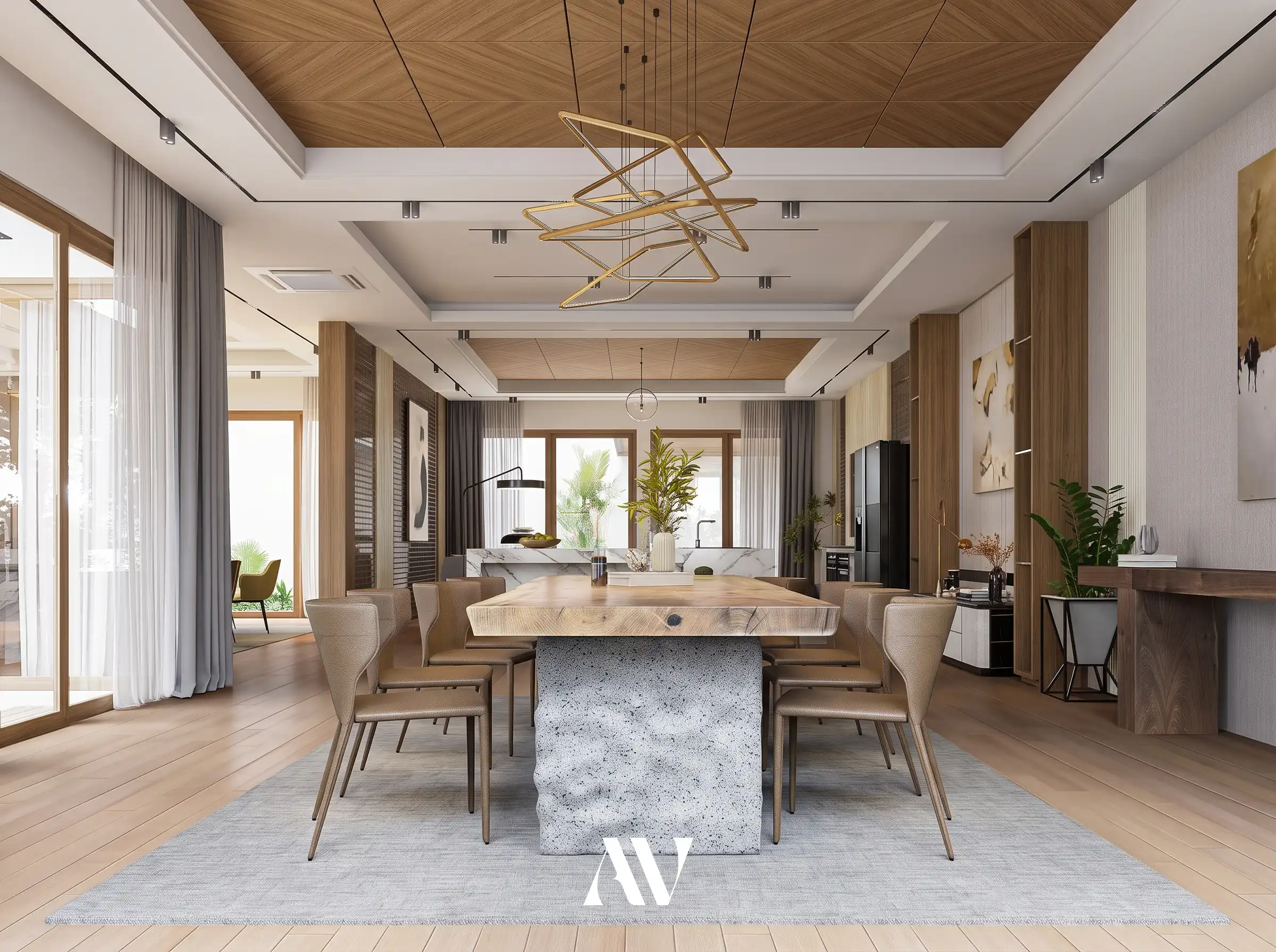 modern luxury dining room interior design render, Villa Padalarang