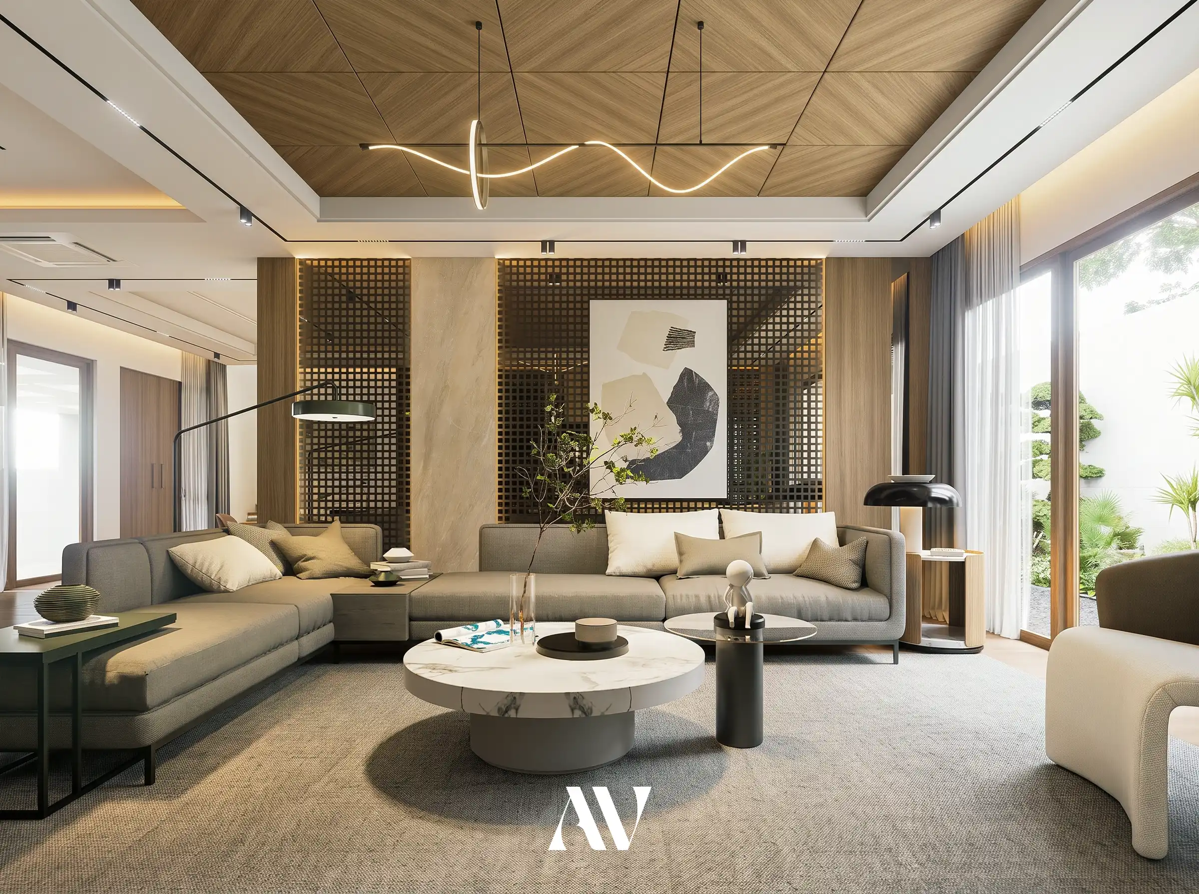 modern luxury living room interior design render, Villa Padalarang Bandung