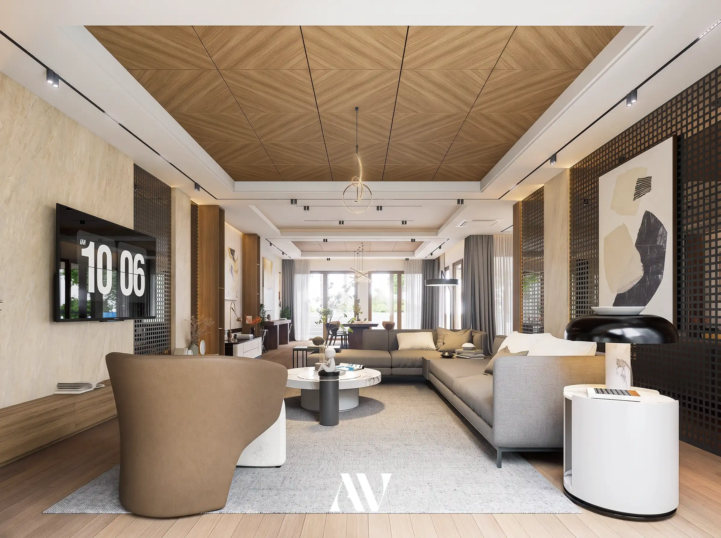 interior render of modern luxury living space, SketchUp D5 Render visualization