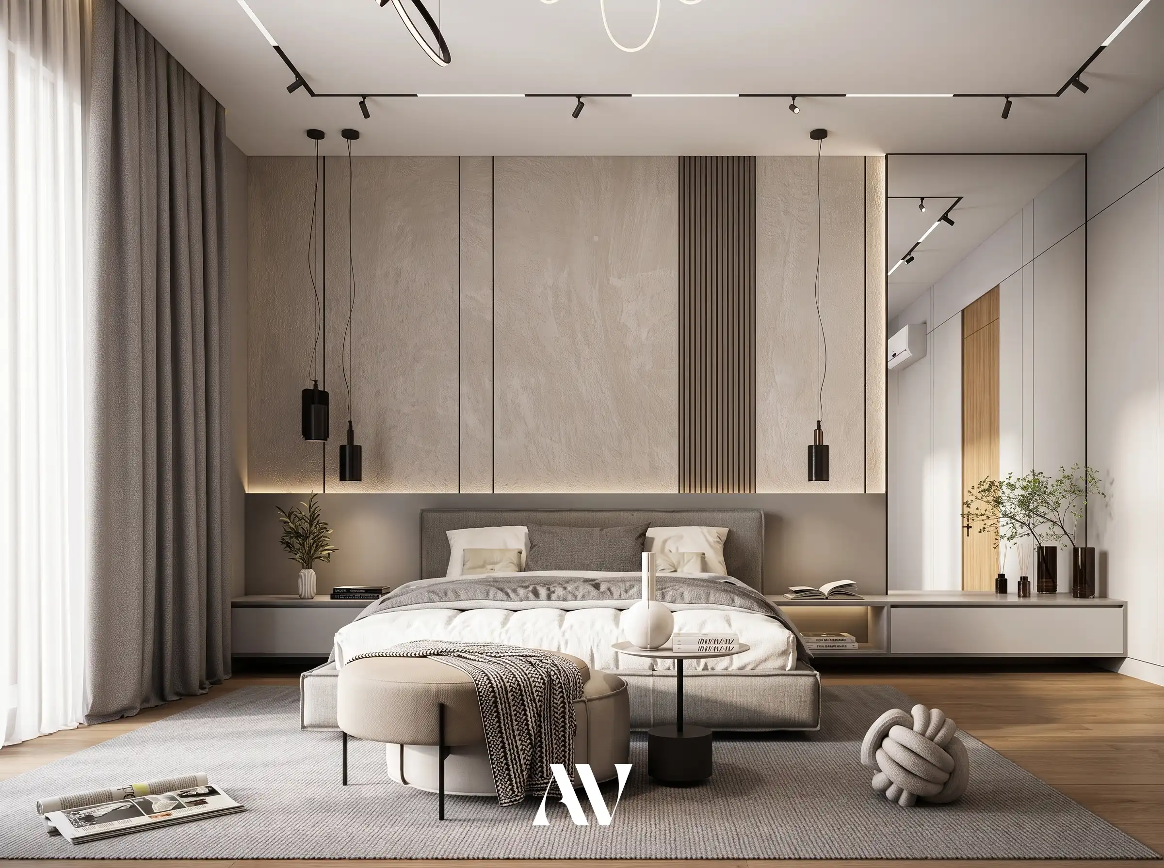 master bedroom interior design render, modern luxury villa Padalarang Bandung